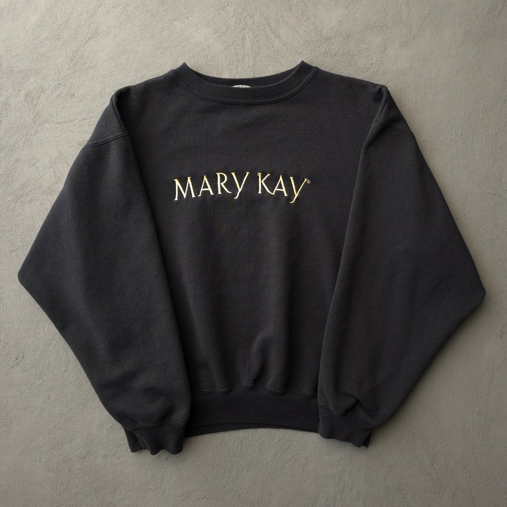 Vintage 90s Mary Kay Sweatshirt Large Black Gold Embroidered Pullover